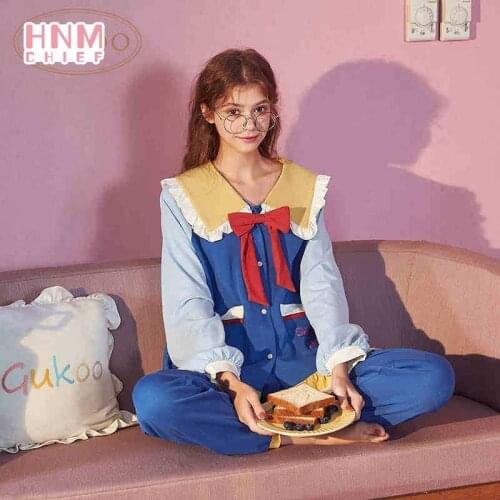Spring Autumn Fashion Princess Style Pajama Sets Cute Cartoon Long Sleeve Warm Women Homewear Trousers 2-piece Suit Nightdress
