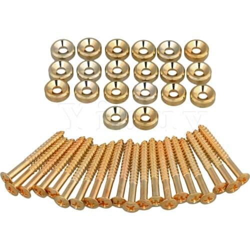 Yibuy Set of 20 Guitar Neck Joint Ferrules & Screws Gold 15mm-Dia