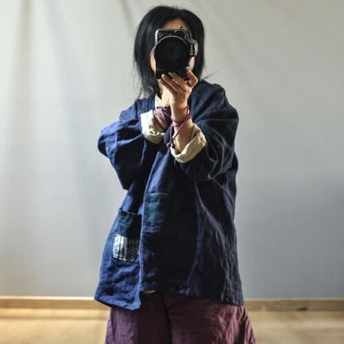 Women Spring Autumn Patchwork Linen Jackets Short Coat Outerwear Ladies Vintage Coat Female Topcoat 2020