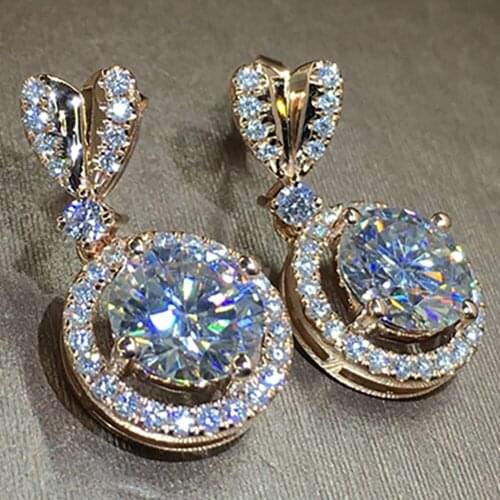 14K Au585 Rose Gold Women Stud Earrings Moissanite Diamonds 2 Carat Round Heart Elegant Wedding Party Engagement Anniversary