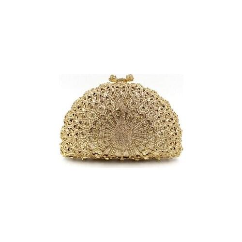 Gold Crystal Women Evening Bags Hollow Out Stones Beaded Wedding Clutch Bridal Diamond Minaudiere Purse