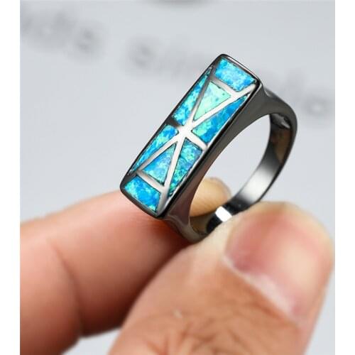 Female Fashion Blue Fire Opal Ring Vintage 14KT Black Gold Wedding Rings For Women Luxury Jewelry Promise Love Engagement Ring