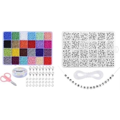 1 Set Seed Beads for Bracelets, 24 Colors 3Mm Colored Small Glass Beads & 1200 Pcs A-Z Acrylic 26 English Letters Beads