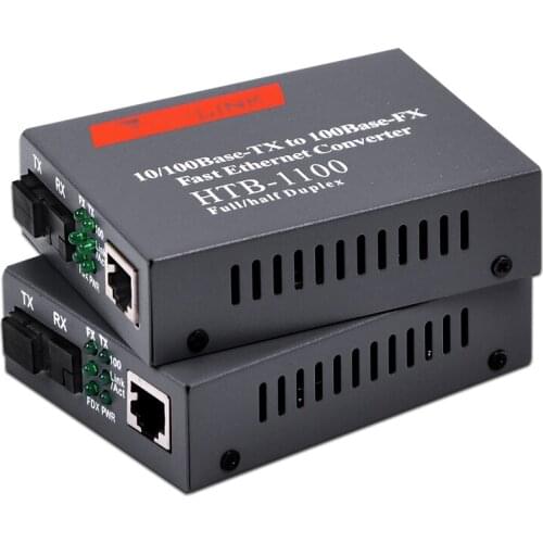 1 pair HTB-1100AB-2KM 10/100M Fiber Optic Media Converter Multimode Fiber Transceiver and Receiver Single Fiber SC Port