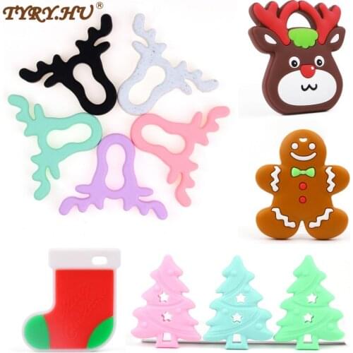 TYRY.HU 1PC Baby Teether Cartoon Elk Sock Christmas Tree Toy Food Grade Silicone Teether BPA Free DIY Christmas Decoration Gift