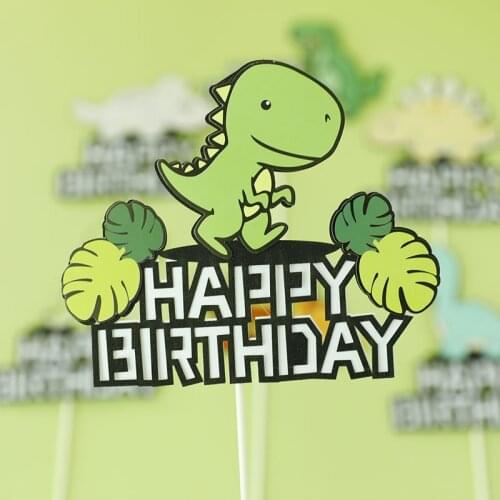 10/7Pcs Dinosaur Happy Birthday Cake Topper Paperboard Cupcake Topper for Birthday Party Dessert Cake Decorations