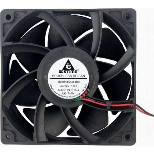 5 Pcs Gdstime 12V DC Cooling Fan 120mm x 38mm Ball Bearing 120mm*120mm*38mm 12cm High Air Pressure High Speed 12038B 1.0A 2Pin