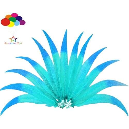 50pcs 100% natural silver pheasant feather dyed sky blue and lake blue tail 16-32inch/40-80cm for Diy costume mask headdress