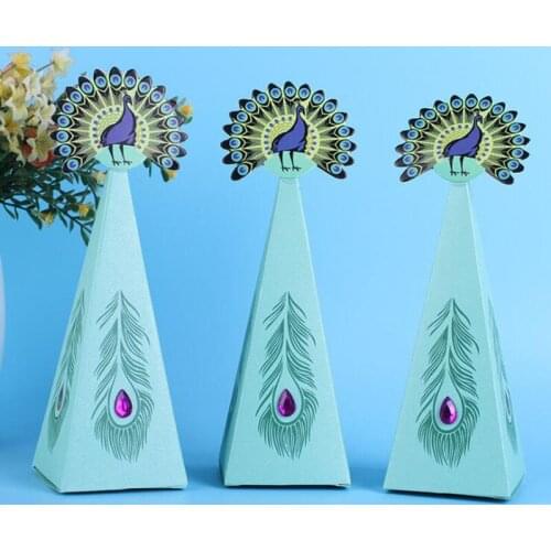 50pcs Peacock Chocolate Paper Candy Box Wedding Favors and Gift for Guest Mermaid Birthday Party Decorations Adult Free Shipping