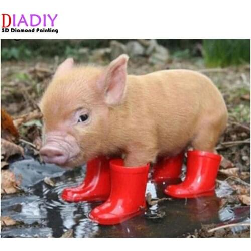 5D DIY Diamond Painting Cross Stitch picture diamond Embroidery mosaic pig icon Red boots Full square Rhinestone needlework