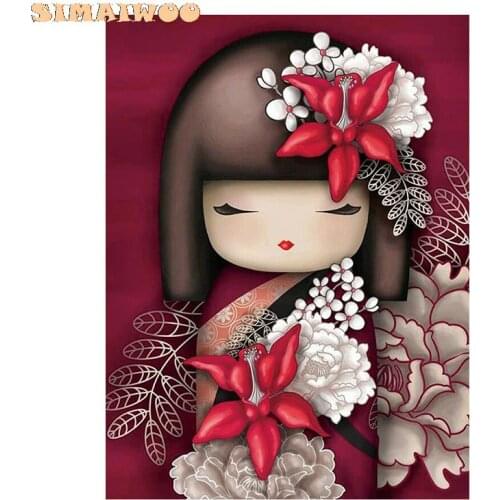 5D DIY Diamond Painting Japanese Doll Diamond Embroidery Full Cross Stitch Rhinestone Mosaic Home Decor Handmade Gift