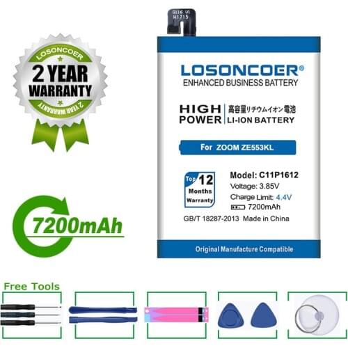 LOSONCOER Battery 7200mAh C11P1612 For ASUS Zenfone 4 Max Pro Plus X00ID ZC554KL For ASUS Zenfone 3 Zoom ZE553KL Z01HDA Battery