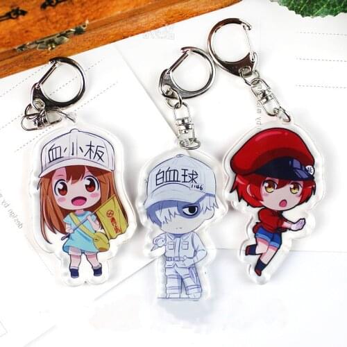 Anime Cells at Work Keychain Double Sided Acrylic Pletelet Key Chain Pendant Cosplay Anime Accessories DIY Collection Key Ring