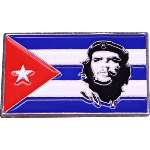 Cuban flag and Che Guevara portrait brooch Cuba revolution popular rebel accessory