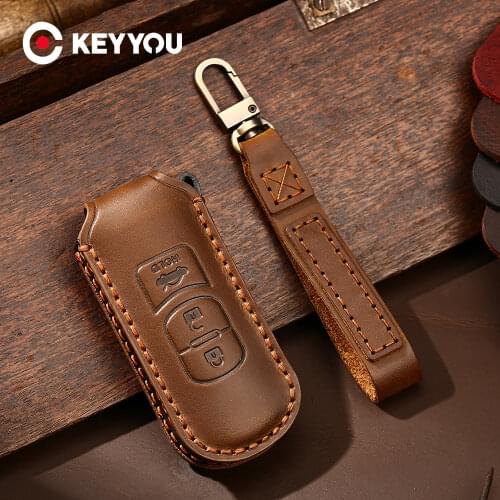 KEYYOU 3 Buttons Genuine Leather Car Key Case For Mazda MX-5 Miata 2013-2019 CX-3 CX-5 CX-7 X-5 Summit M3 M6 Axela Atenza 3 6
