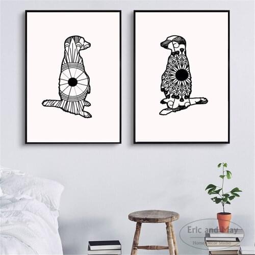 Meerkat Black and White Minimalist Canvas Art Print Painting Modern Wall Picture Home Decor Bedroom Decorative Posters No Frame