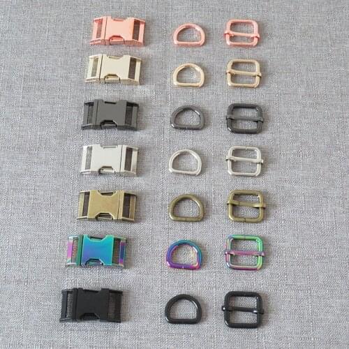 10 Sets 15mm 20mm 25mm Webbing Metal Side Release Buckles D Ring Slider For Paracord Dog Collar Clasp Loop DIY Sewing Accessory