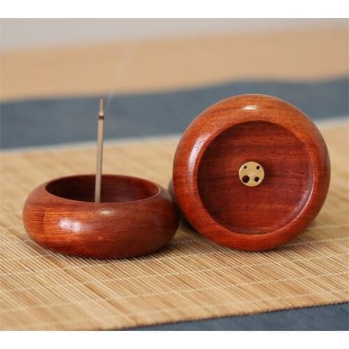 1pc Rosewood Incense Burner Stick Holder Bowl Shape Censer Home Decoration Aromatic Smell Wooden Stand Desk Aromatic Holder
