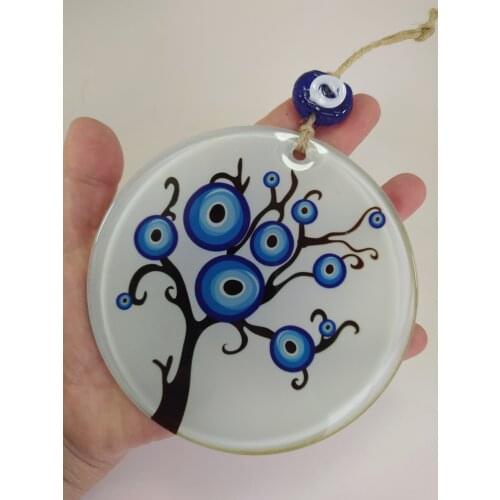 Life Tree Wall Pendant Evil Eye 12 cm Fused Glass Bead Turkish Big Amulet Charm Protector Boho Home / Room Decor