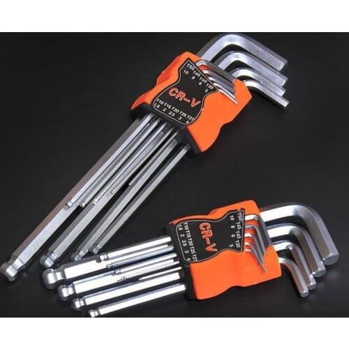 Realmote 9PCS Double-End L Type Screwdriver Hex Wrench Set Allen Key Hexagon Flat Ball Torx Star Head Spanner Key Set Hand Tools