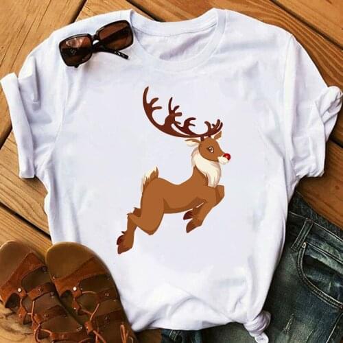 Women Graphic Santa Claus Print Tshirt Women Merry Christmas Reindeer White T-shirt Female Short Sleeve Tees 90s Girls T-shirt