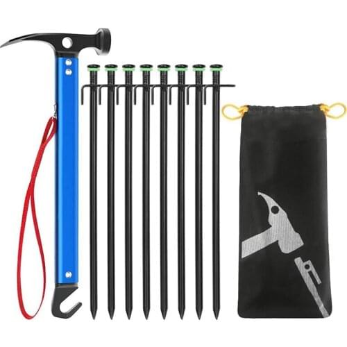 8Pcs Tent Pegs Stakes Heavy Duty Tent Stakes Light Tent Mallet Hammer for Camping, Hiking, Backpacking, Gardening