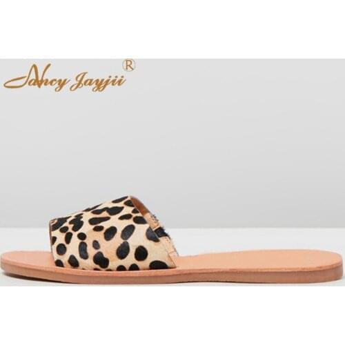 Brown Leopard Pattern Women Slippers Female Outside Shoes New Fashion Ladies Summer Footwear Flat With Plus Size 38 39 Holidays