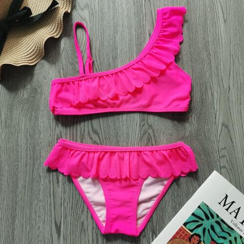 7-14 Years Girl Swimsuit Kids Pineapple Hollow Out Girl Bikini Set Ruffle Two Piece Childrens Swimwear Girls Bathing Suit 2021