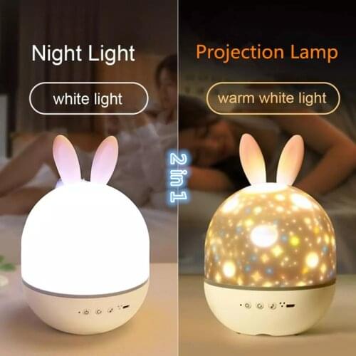 Star 360° Rotating Projector Lamp Rabbit/Deer Night Lights with Music Box Bluetooth Speaker for Baby Kids Bedroom Remote Control