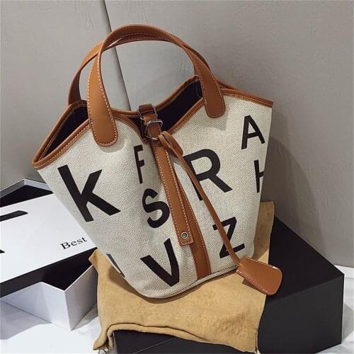 Letter Printed Womens Small Luxury Versatile Texture Canvas Bucket Popular Fashion Shopping Niche Designer Brand Handbag