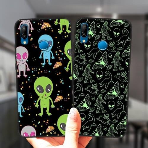 Cute Alien Space UFO Luxury Phone Case For Huawei P30Lite P10 P20 P30 P40 Lite E Pro Plus Y9 Black Coque Soft Silicone Cover