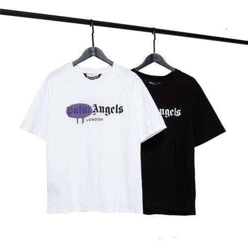Palm Angels Letter Logo Men Women Lovers Models Fashion Loose Casual Cotton Short Sleeve Round Neck T Shirt Boyfriend Gift