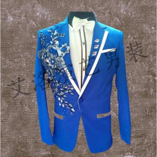 Men suits designs blue homme terno stage costumes for singers men sequin blazer dance clothes jacket star style dress punk