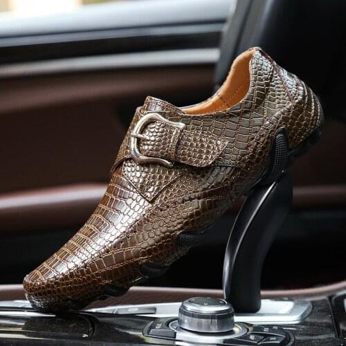 Brand Men Loafers Spring and Autumn Men Casual Shoes Genuine Leather Driving Shoes Crocodile Texture Mens Flats Shoes Plus Size