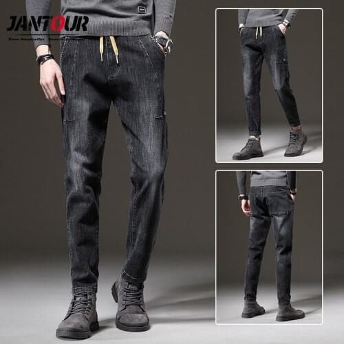 Black Jeans Men Fashion Vintage Jeans Autumn Winter Casual Regular Straight Trousers 2020 High Elasticity Thicken Long Pants Man