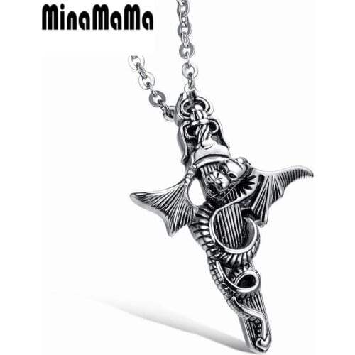 New Punk Style Vintage Stainless Steel Dragon Pendant Necklace for Man Hip Hop Jewelry