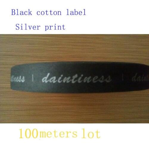 Custom print black cotton tags clothing tags black bottom silver print 1000pcs in roll lot