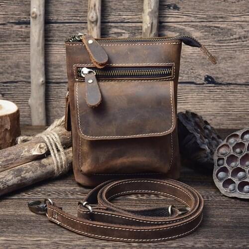 Genuine Leather Men Waist Bag Fanny Pack Belt Bag Phone Pouch Bags Travel Waist Pack Male Small shoulder Bag Leather Pouch man