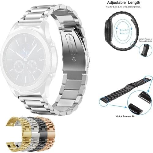 Adjustable Classic Wristband Bracelet Stainless Steel Metal Replacement Band For Ticwatch Pro 22mm