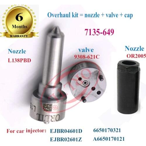 REPAIR KITS (7135-649) NOZZLE L138PBD INJECTOR VALVE 9308-621C +nut FOR EJBR04601D 6650170321 A6650170121EJBR02601Z