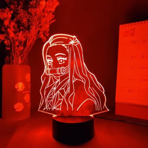 Kamado Nezuko Silhouettes Laser Engraved 3D Illusion Lamp Kawaii Japanese Anime Night Light Gift LED Sensor Lights for Room Deco