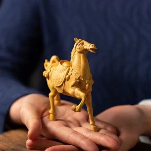 Solid wood horse statue wooden domineering figurines, modern art sculptures home decoration ornaments gift pony statues