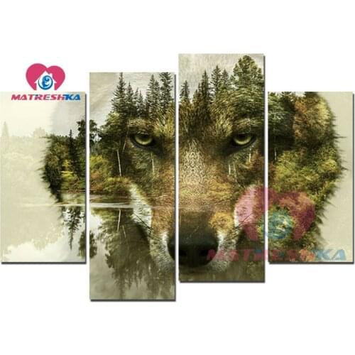 Embroidery with rhinestone diamond embroidery wolf forest Mosaic pattern painting triptych Diamond mosaic full display Hobby