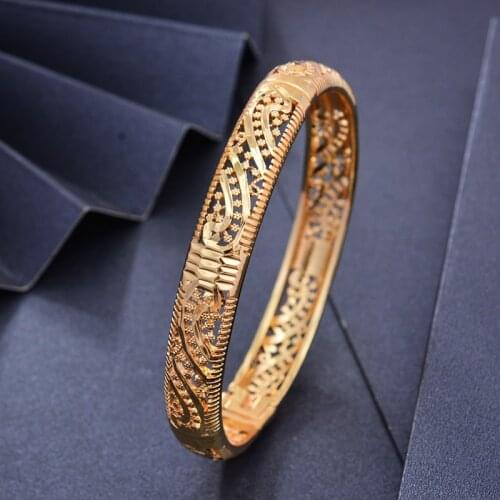 Wando 1pcs Dubai India Africa Gold Color Bangles For Women Gold lattice Bangle Bracelet Girls Women Hand Jewelry Arab Gift