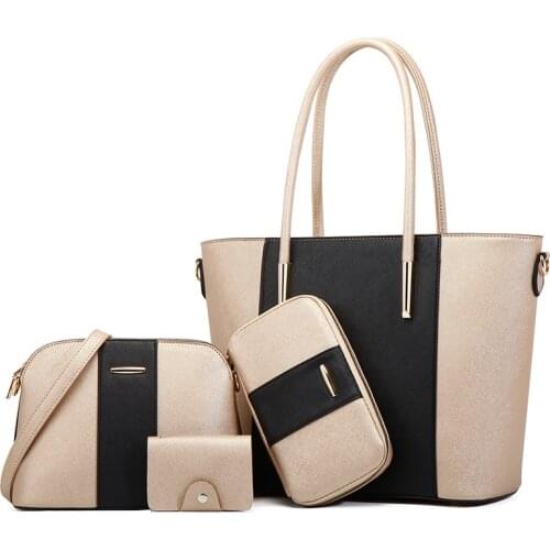Women Fashion Synthetic Leather Handbags Tote Bag Shoulder Bag Top Handle Satchel Purse Set 4pcs