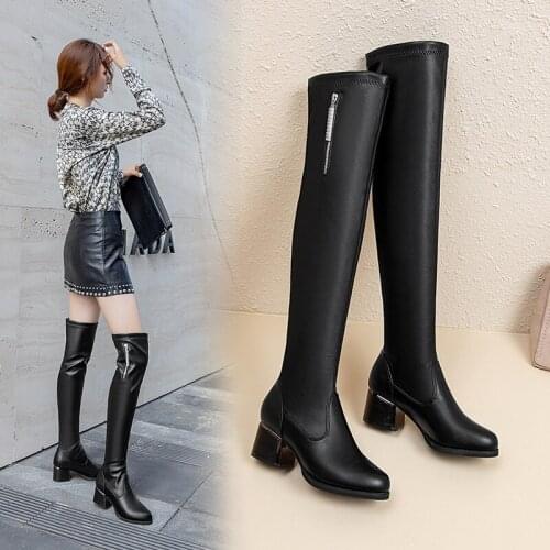 Womens High Boots Black Over-the-Knee Thigh Boots