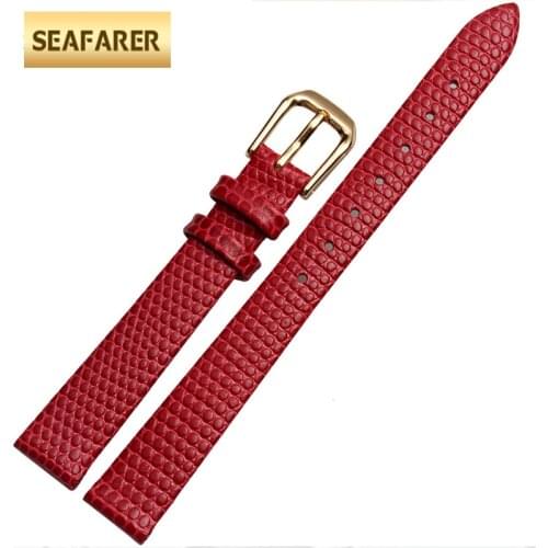 For Pretty Female Thin Lizard Genuine Leather Watch Strap Slim 10mm 12mm Red Fashion Dress Watchband Bracelets