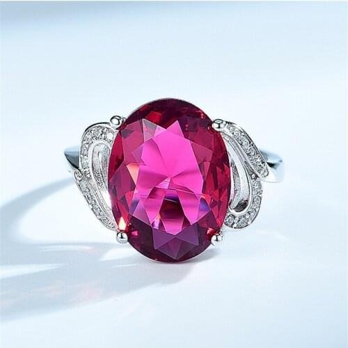 925 Sterling Silver Ring Big Center Oval Artificial Gemstone Nano Ruby Cubic Zirconia Temperament Ring For Women Classic Jewelry