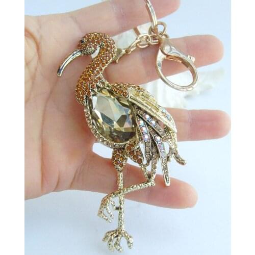 Animal Bird Flamingo Keychain Pendant Brown Rhinestone Crystal K06620C2