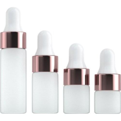 24pcs/lot1ml 2ml 3ml 5ml Mini Empty Frost Glass Dropper Bottle Portable Essential Oil Sample Bottle with Rose Gold Eye Dropper